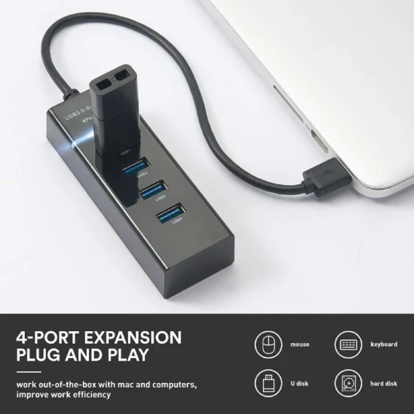 موزع USB 3.0 بـ4 منافذ فائق السرعة Plug and Play
